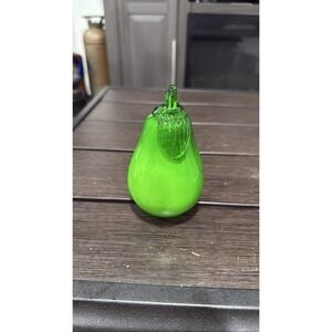 Vtg Murano Style Hand Blown Art Glass Green Pear Fruit Paperweight 5"